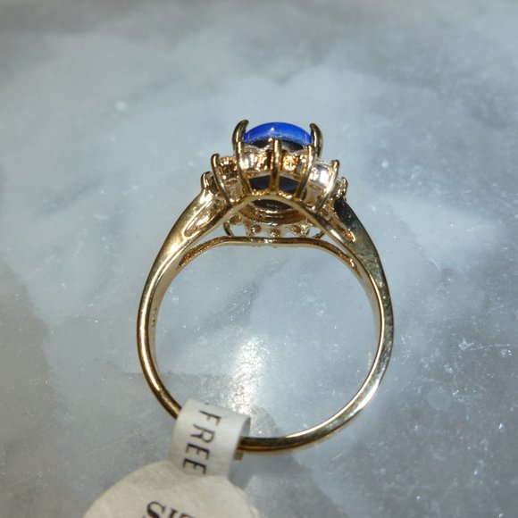 18K EP Gold Lapis Lazuli Cubic Zirconia Ring Size 8 - Picture 9 of 14